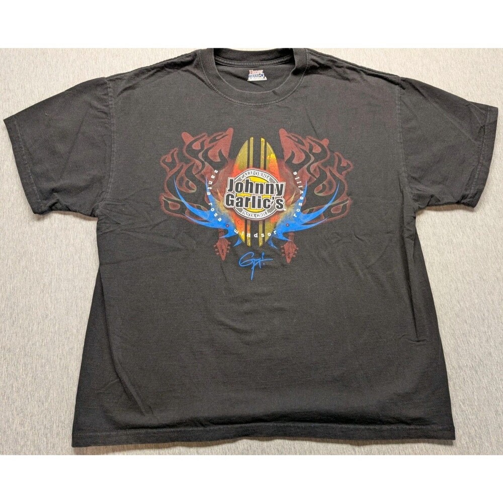 Johnny Garlic’s California Pasta Grill Grunge Y2K Black Short Sleeve T-Shirt XL